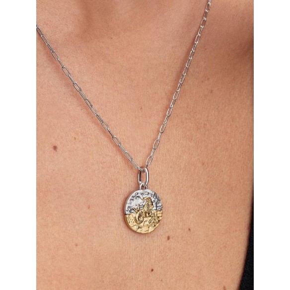 Capricornus sterling silver and 14k gold-plated medallion with clear c