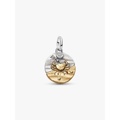Cancer sterling silver and 14k gold-plated medallion with clear cubic