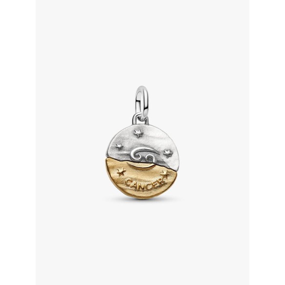 Cancer sterling silver and 14k gold-plated medallion with clear cubic