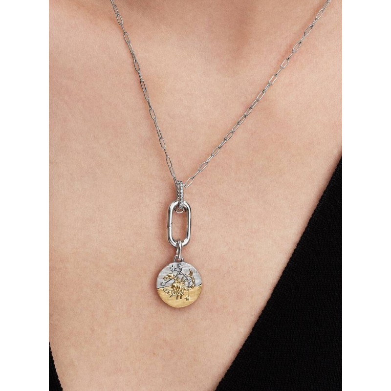 Scorpius sterling silver and 14k gold-plated medallion with clear cubi