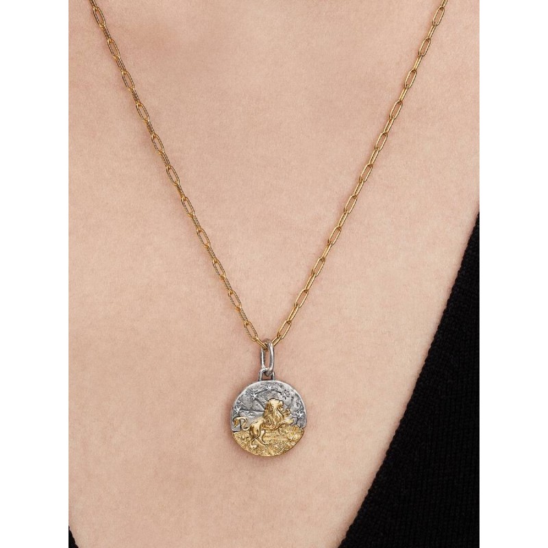 Leo sterling silver and 14k gold-plated medallion with clear cubic zir