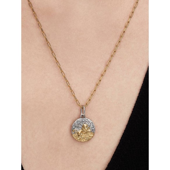 Leo sterling silver and 14k gold-plated medallion with clear cubic zir