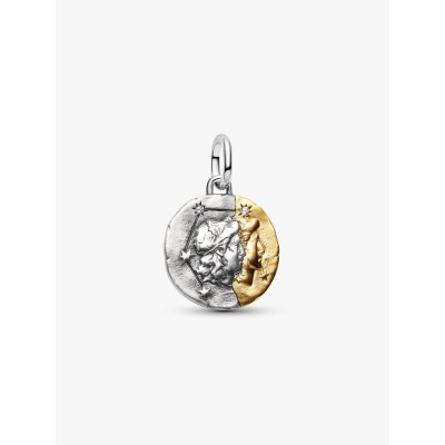 Gemini sterling silver and 14k gold-plated medallion with clear cubic