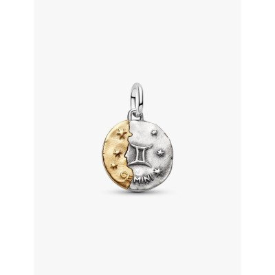 Gemini sterling silver and 14k gold-plated medallion with clear cubic 2