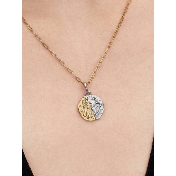 Virgo sterling silver and 14k gold-plated medallion with clear cubic z