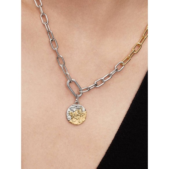 Taurus sterling silver and 14k gold-plated medallion with clear cubic
