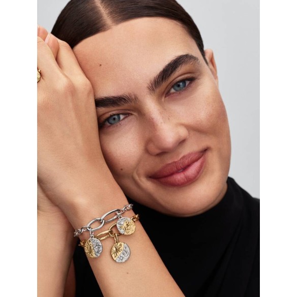 Taurus sterling silver and 14k gold-plated medallion with clear cubic