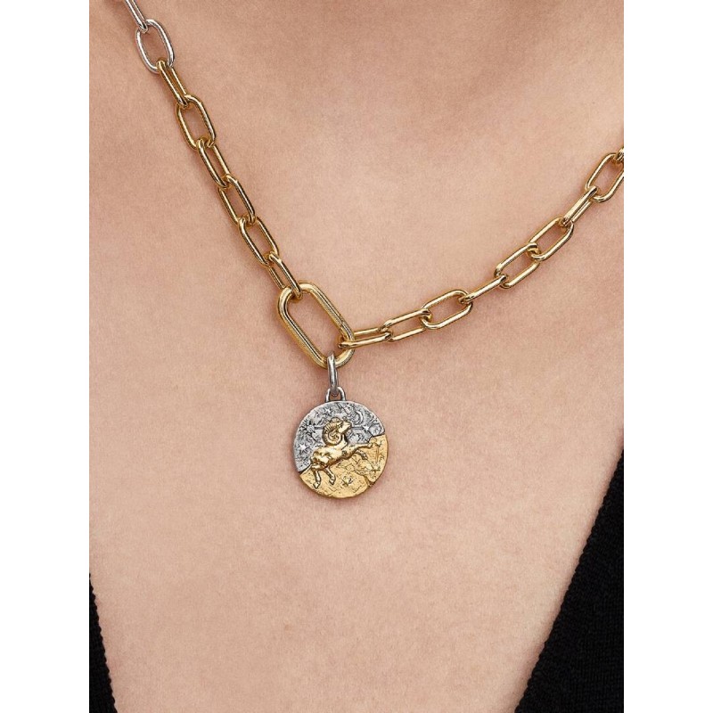 Aries sterling silver and 14k gold-plated medallion with clear cubic z