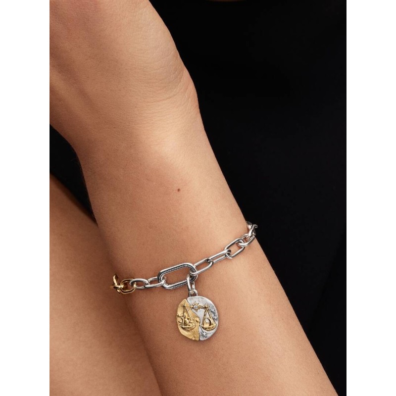 Libra sterling silver and 14k gold-plated medallion with clear cubic z