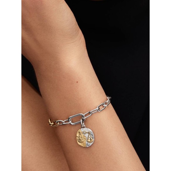 Libra sterling silver and 14k gold-plated medallion with clear cubic z