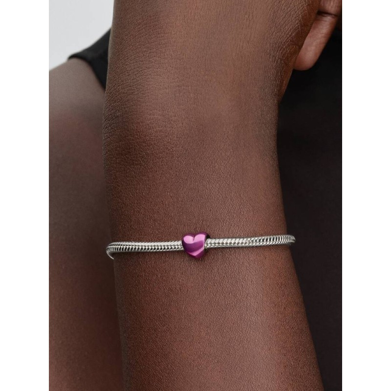 Heart sterling silver mini charm with pink enamel