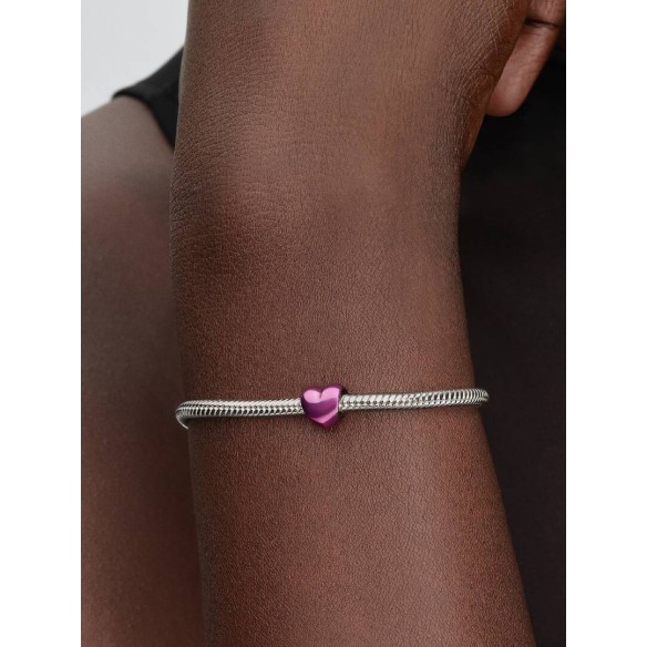 Heart sterling silver mini charm with pink enamel