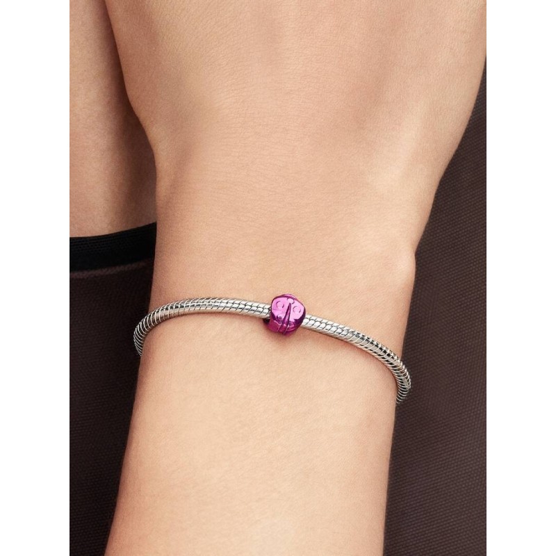 Ladybug sterling silver mini charm with pink enamel