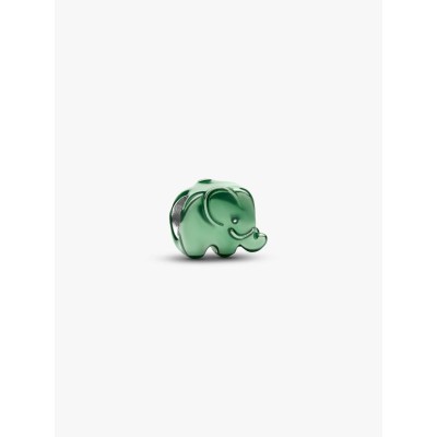 Elephant sterling silver min charm with green enamel