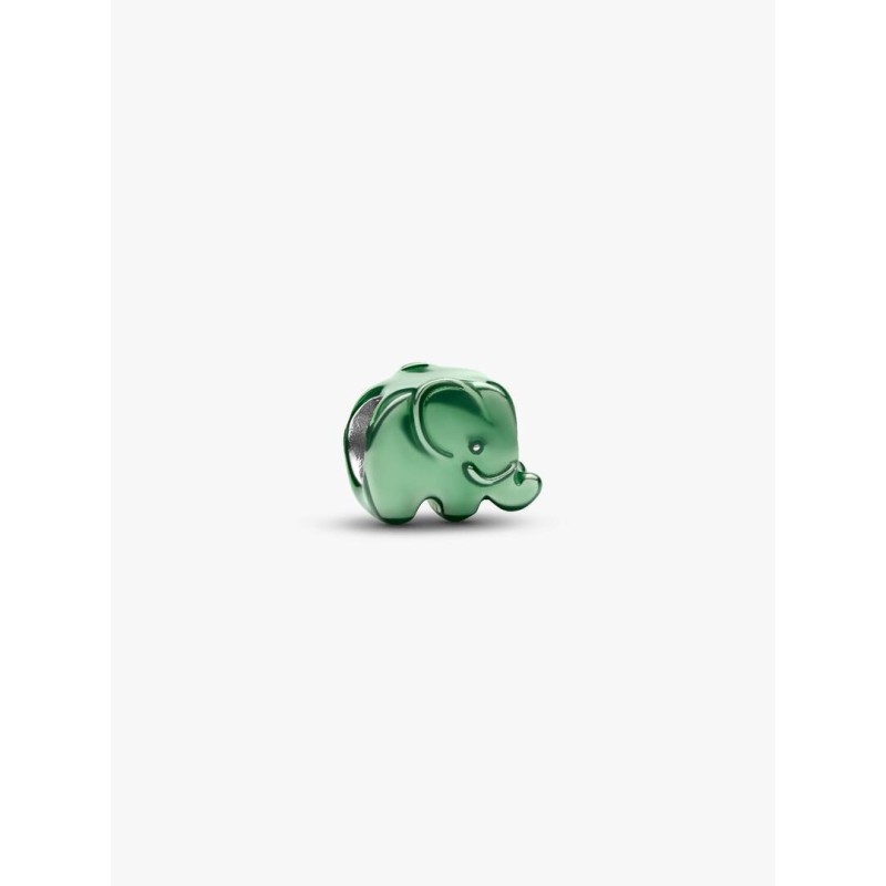 Elephant sterling silver min charm with green enamel
