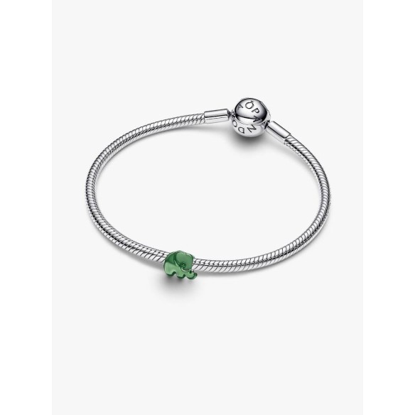 Elephant sterling silver min charm with green enamel