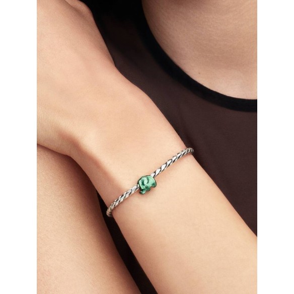 Elephant sterling silver min charm with green enamel