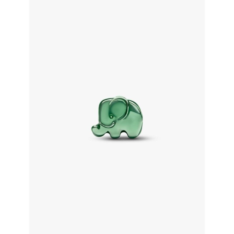 Elephant sterling silver min charm with green enamel