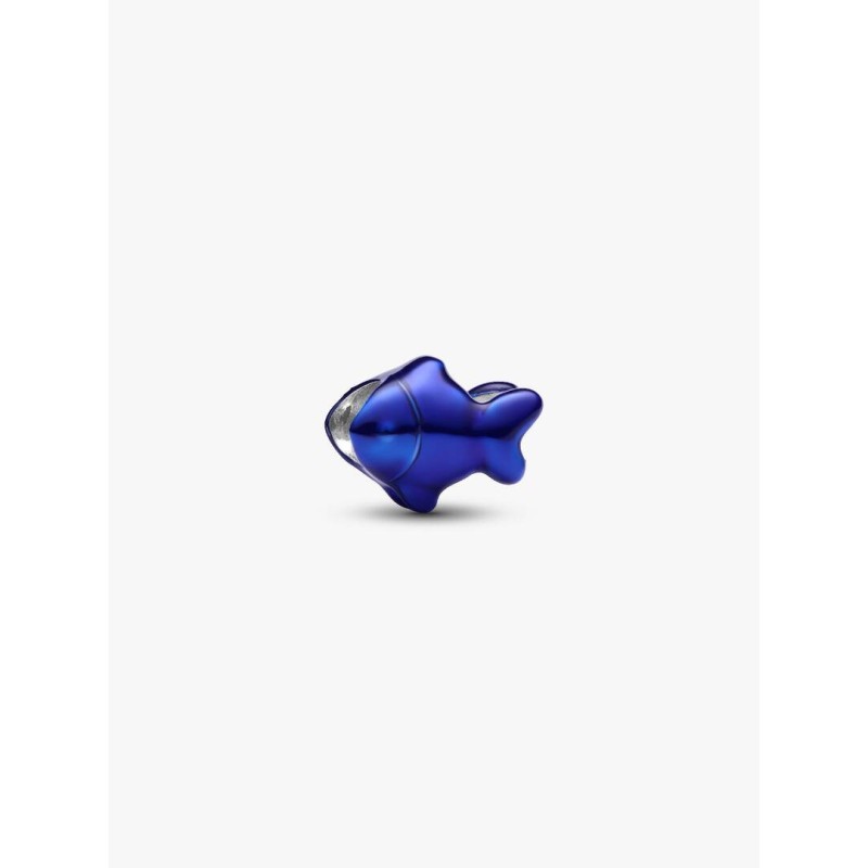 Fish sterling silver mini charm with blue enamel