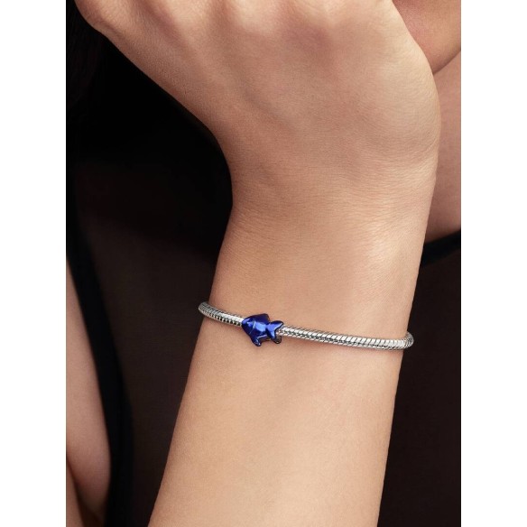 Fish sterling silver mini charm with blue enamel