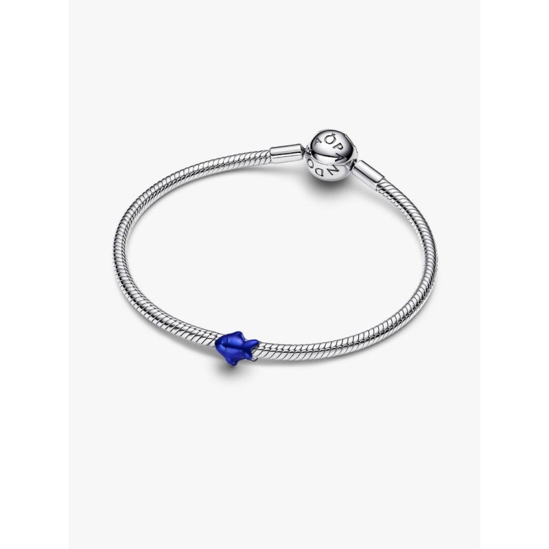 Fish sterling silver mini charm with blue enamel