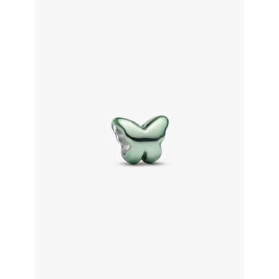 Butterfly sterling silver mini charm with green enamel