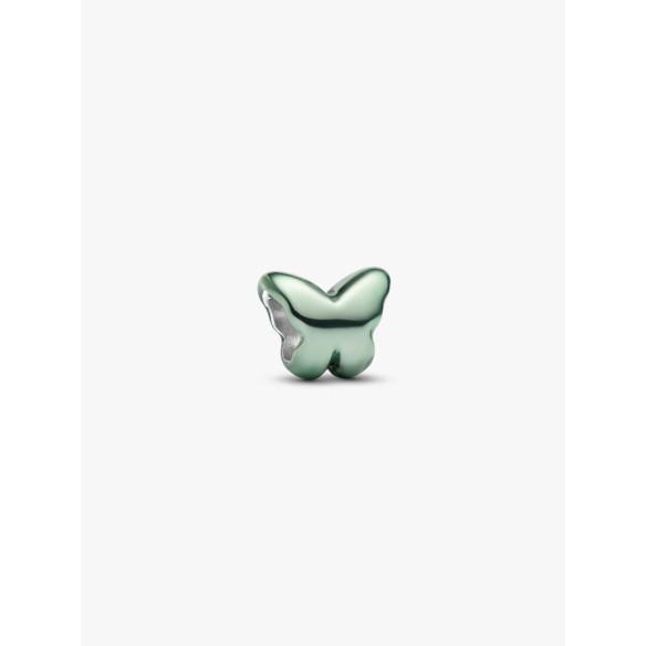 Butterfly sterling silver mini charm with green enamel