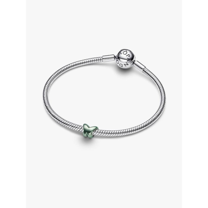 Butterfly sterling silver mini charm with green enamel