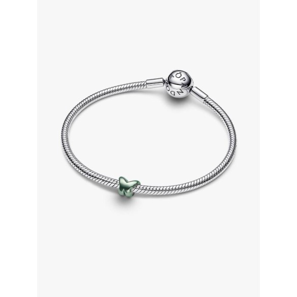 Butterfly sterling silver mini charm with green enamel
