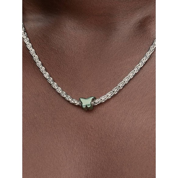 Butterfly sterling silver mini charm with green enamel