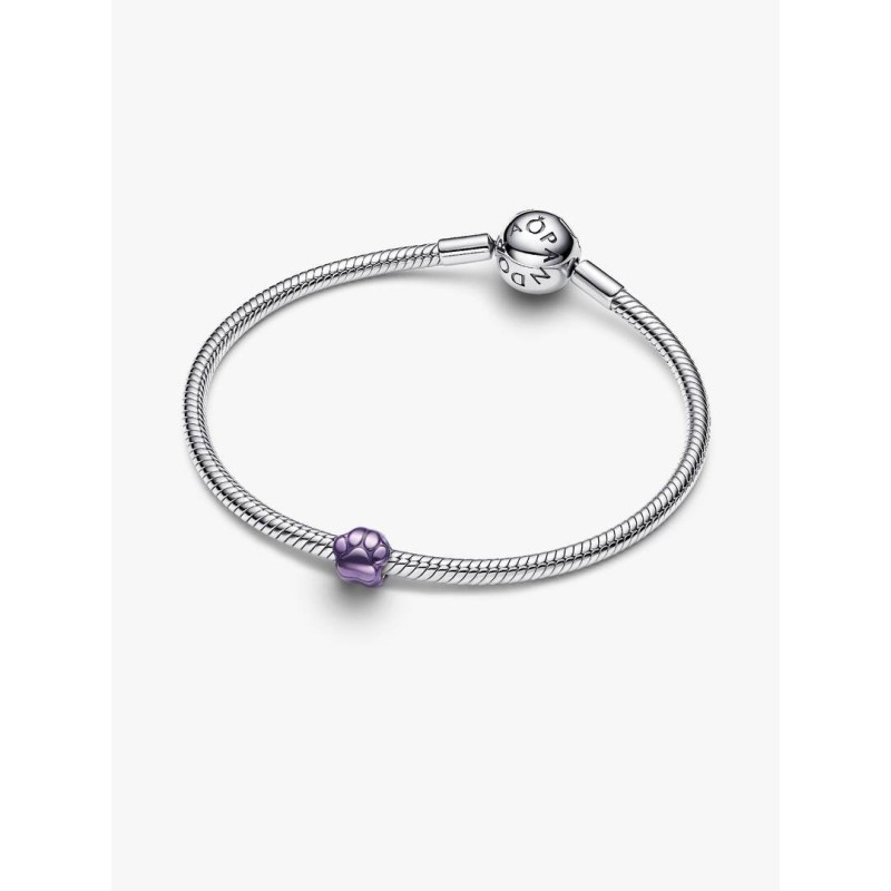 Paw sterling silver mini charm with purple enamel