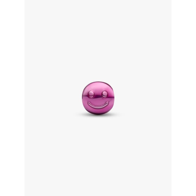 Happy face sterling silver mini charm with pink enamel