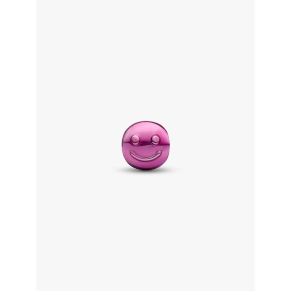 Happy face sterling silver mini charm with pink enamel