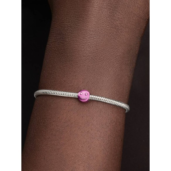 Happy face sterling silver mini charm with pink enamel