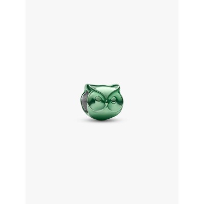 Owl sterling silver mini charm with green enamel