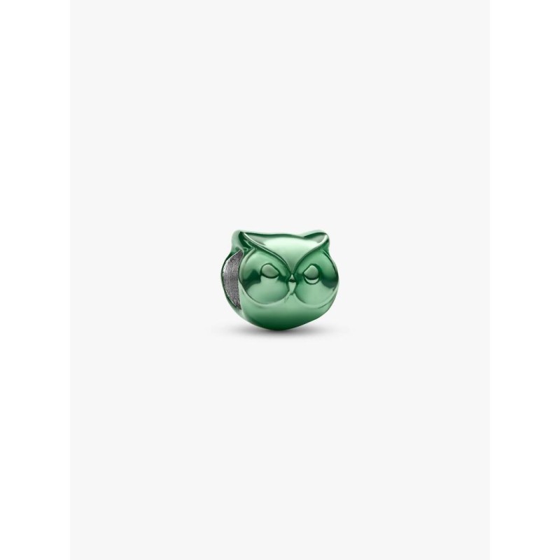 Owl sterling silver mini charm with green enamel