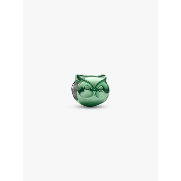 Owl sterling silver mini charm with green enamel