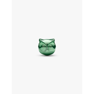 Owl sterling silver mini charm with green enamel 2