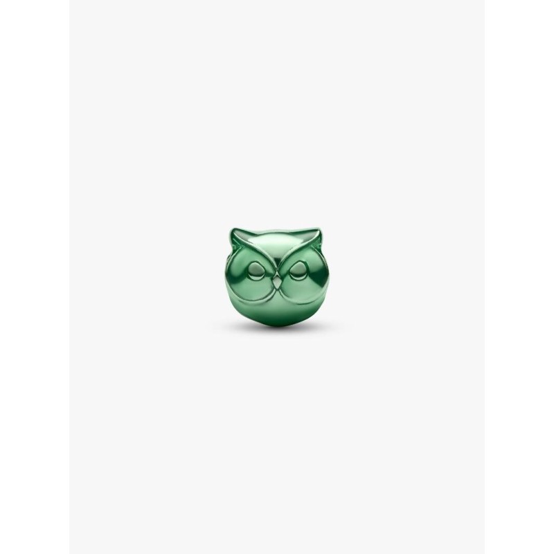 Owl sterling silver mini charm with green enamel