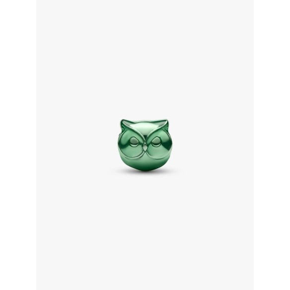 Owl sterling silver mini charm with green enamel