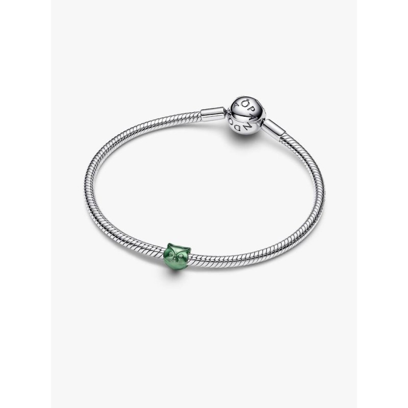 Owl sterling silver mini charm with green enamel