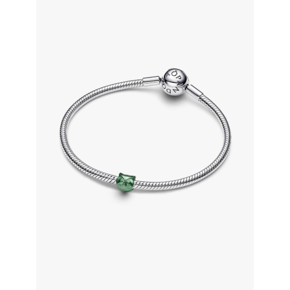 Owl sterling silver mini charm with green enamel