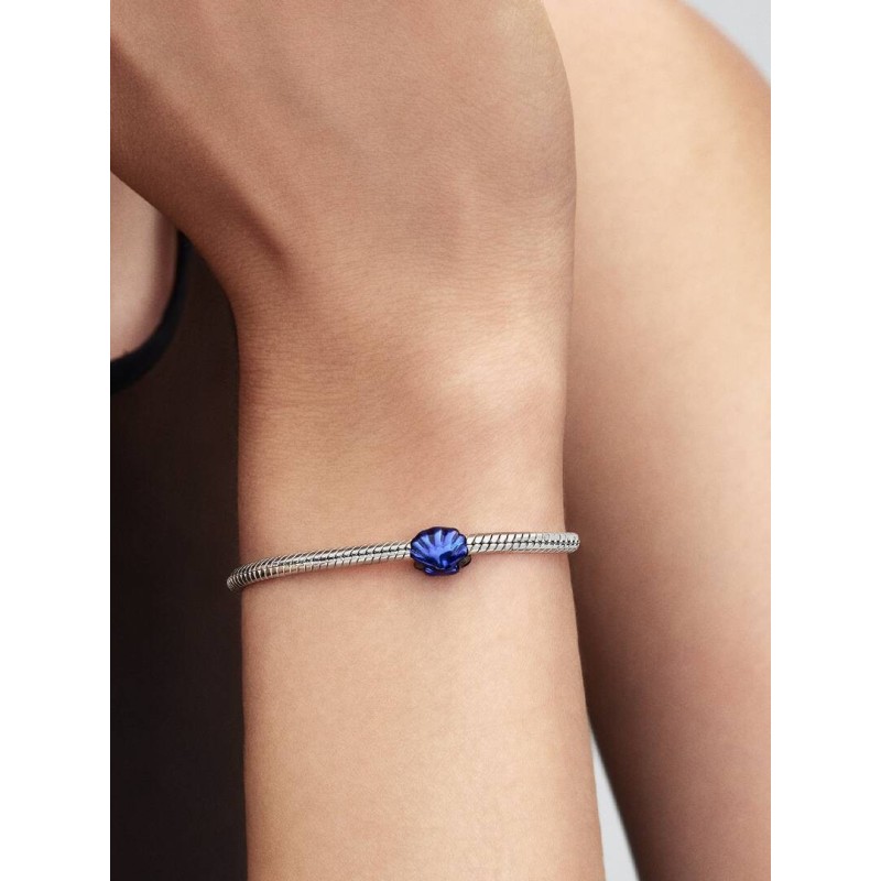 Shell sterling silver mini charm with blue enamel