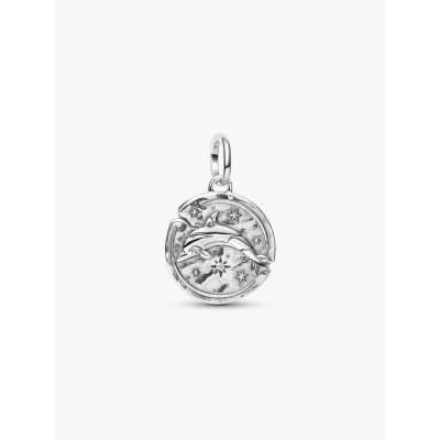 Dolphin sterling silver medallion with clear cubic zirconia