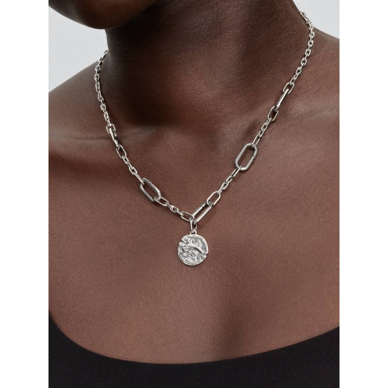 Dolphin sterling silver medallion with clear cubic zirconia