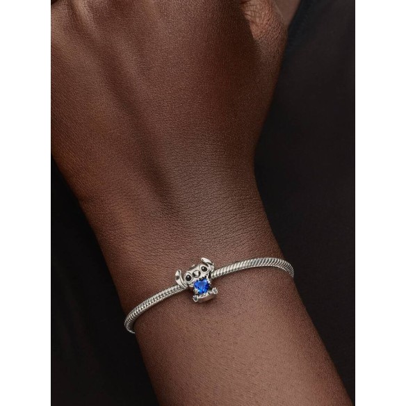 Disney Stitch sterling silver charm with princess blue crystal and bla