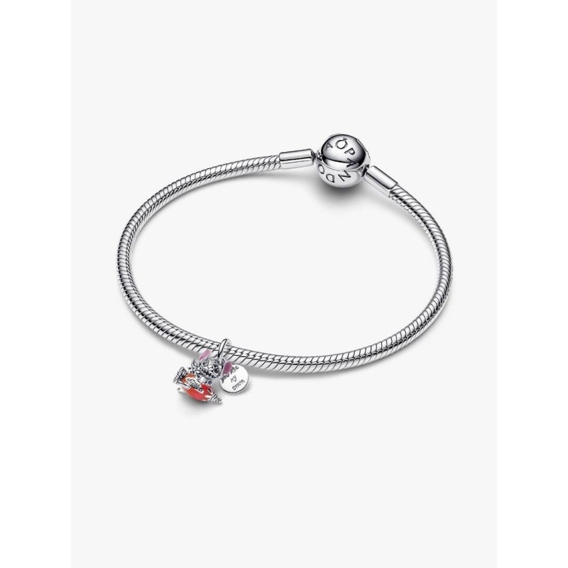 Disney Stitch rocket sterling silver double dangle with clear cubic zi