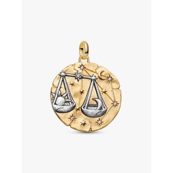 XL Libra sterling silver and 14k gold-plated medallion with clear cubi