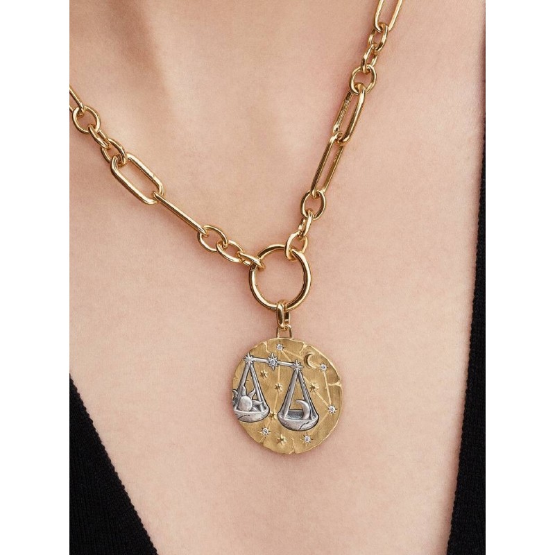 XL Libra sterling silver and 14k gold-plated medallion with clear cubi