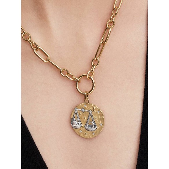 XL Libra sterling silver and 14k gold-plated medallion with clear cubi